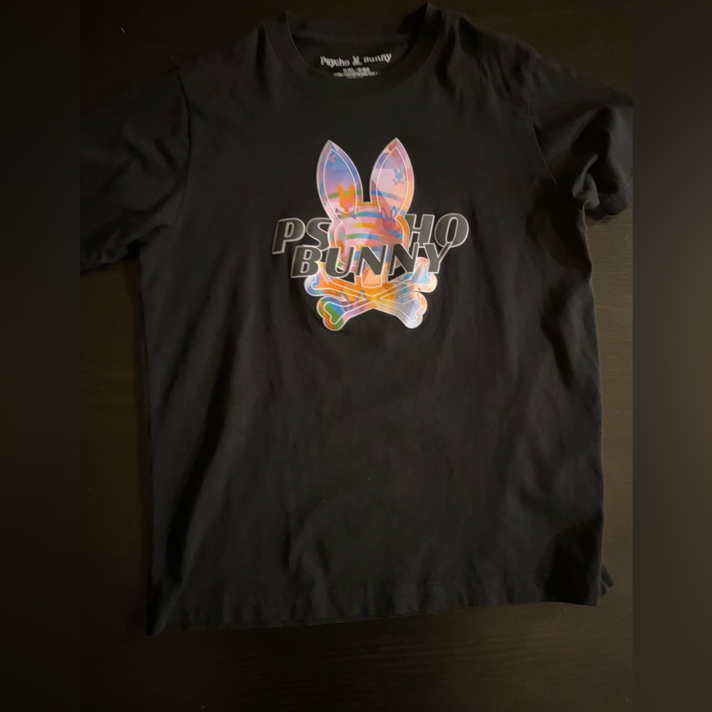 Psycho Bunny Boys Graphic T-Shirt – Black, Multicolor Logo, Size XL 14/16